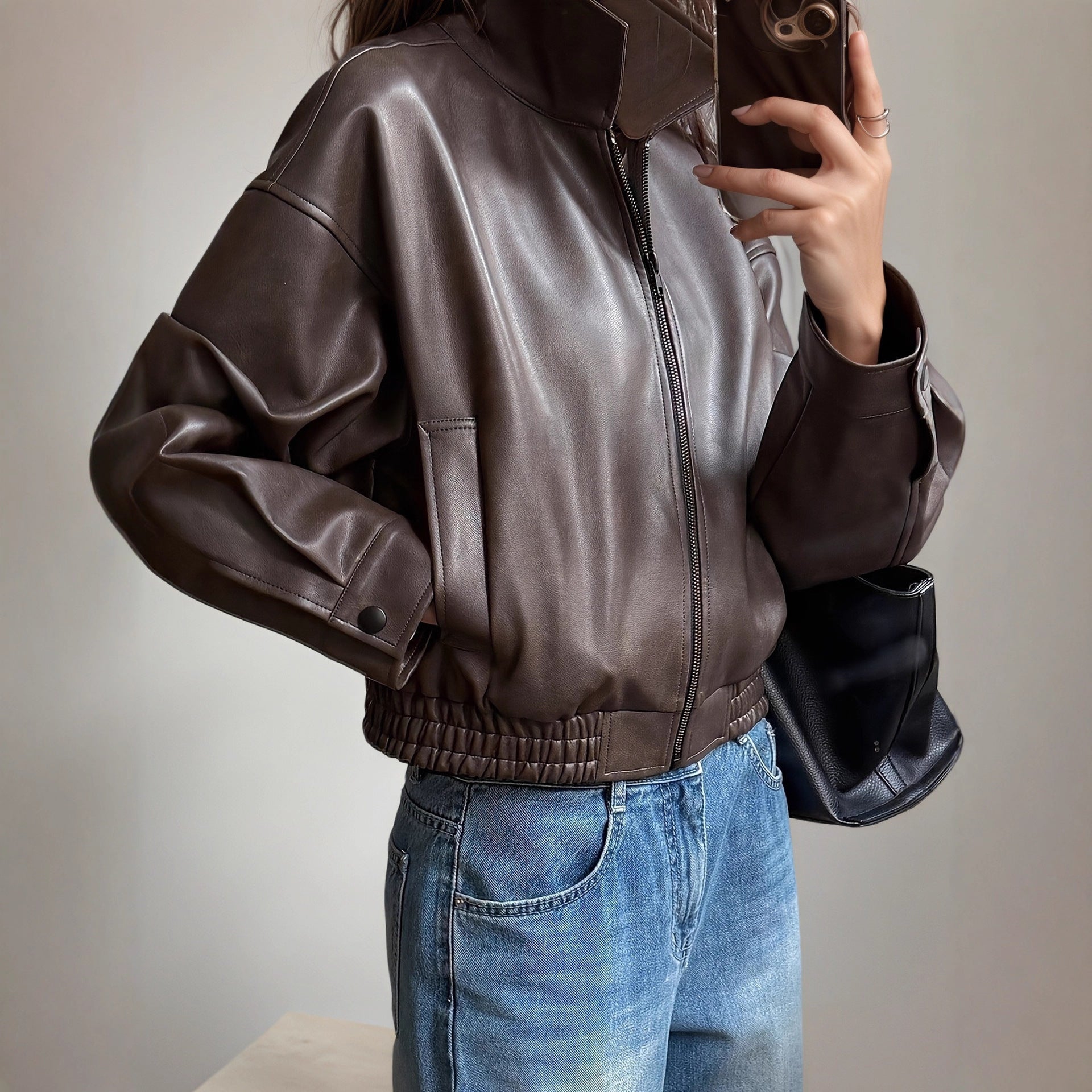 Retro Long-sleeved Leather Jacket