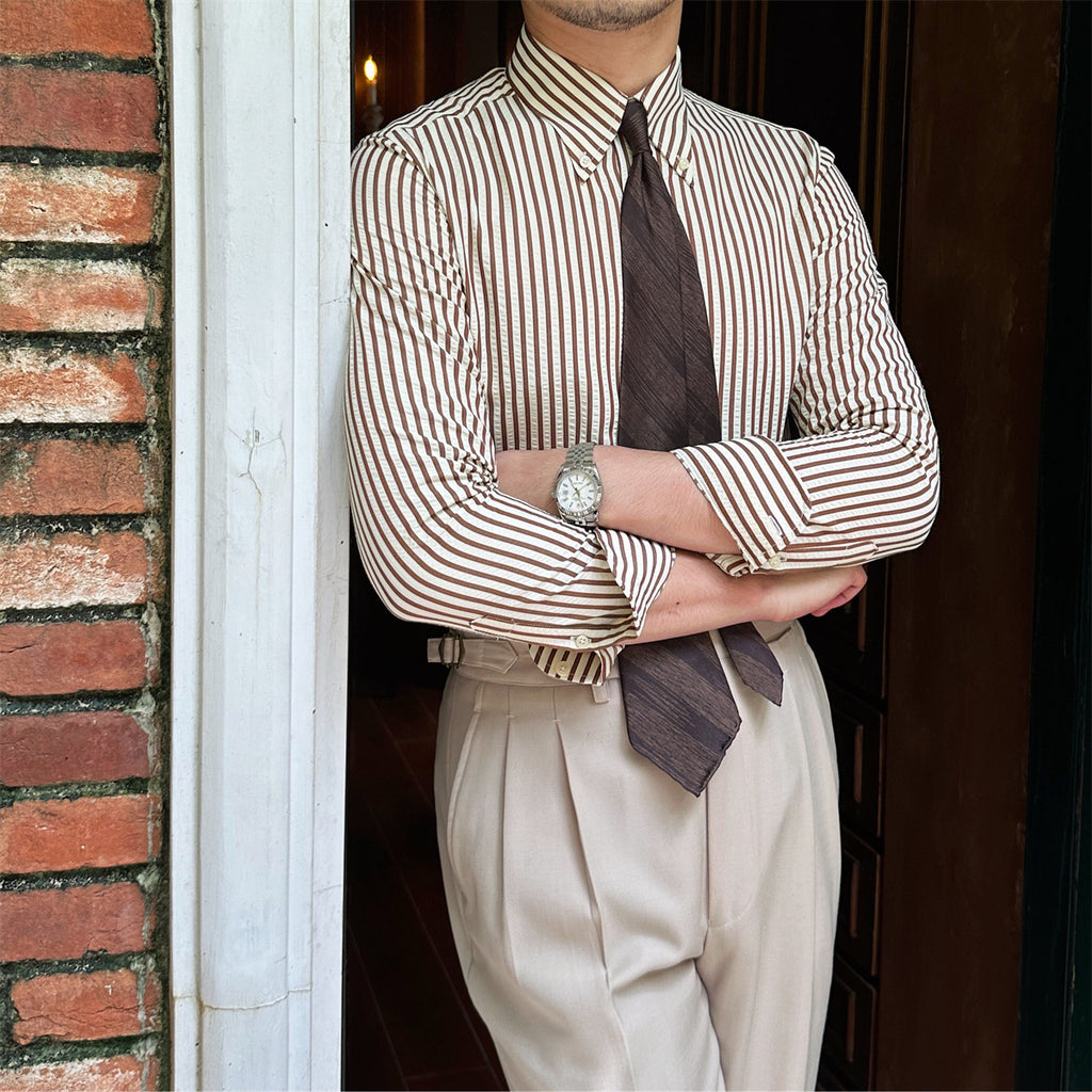 Men's Anti-Wrinkle Breathable Stripes Long-sleeved Shirt