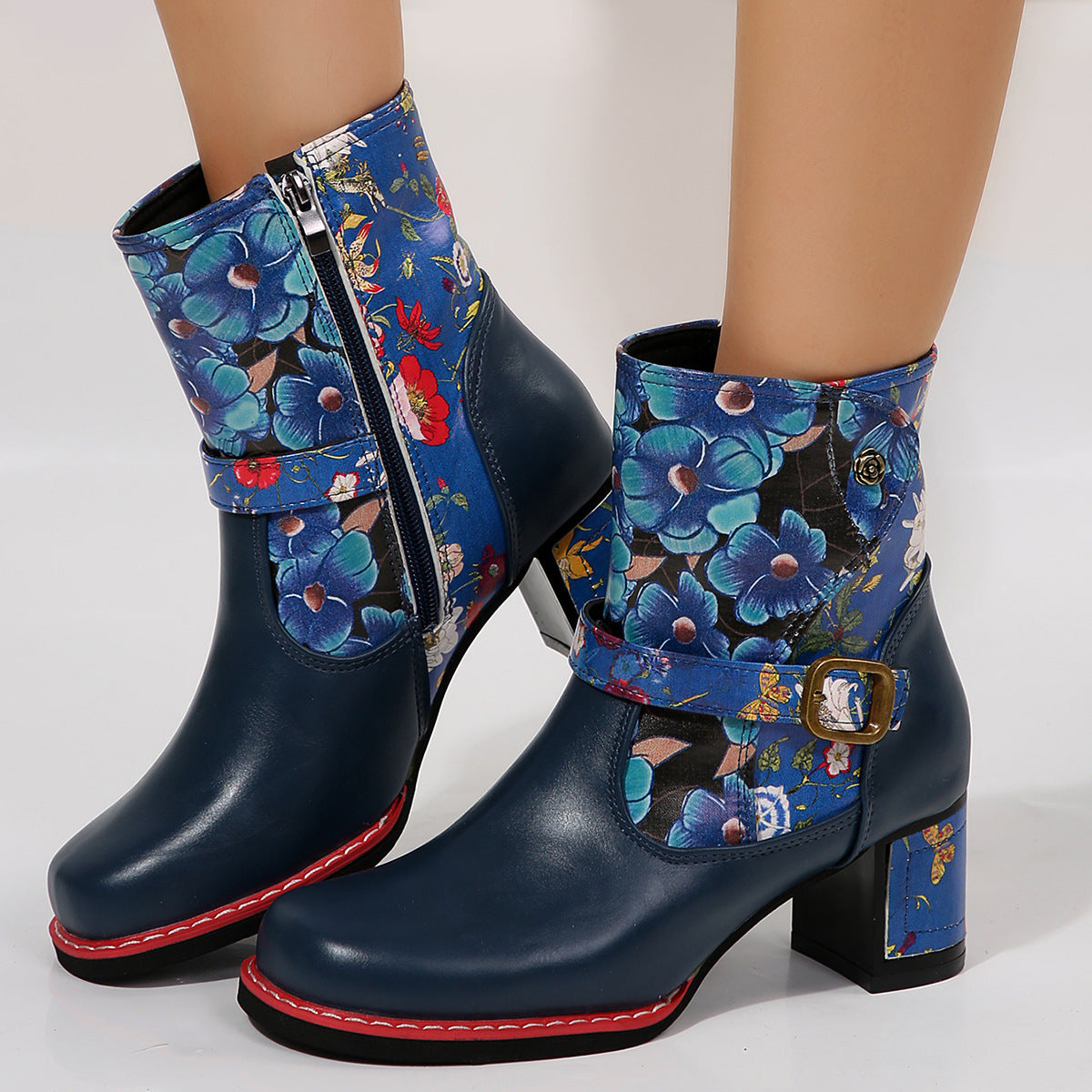 Women's Printed Stitching Thick Bottom Bootie