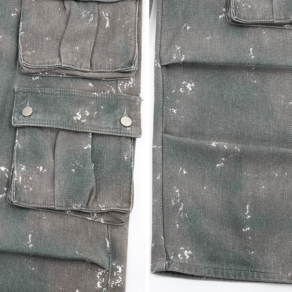 Splash-ink Denim Cargo-Trousers Workwear For Men